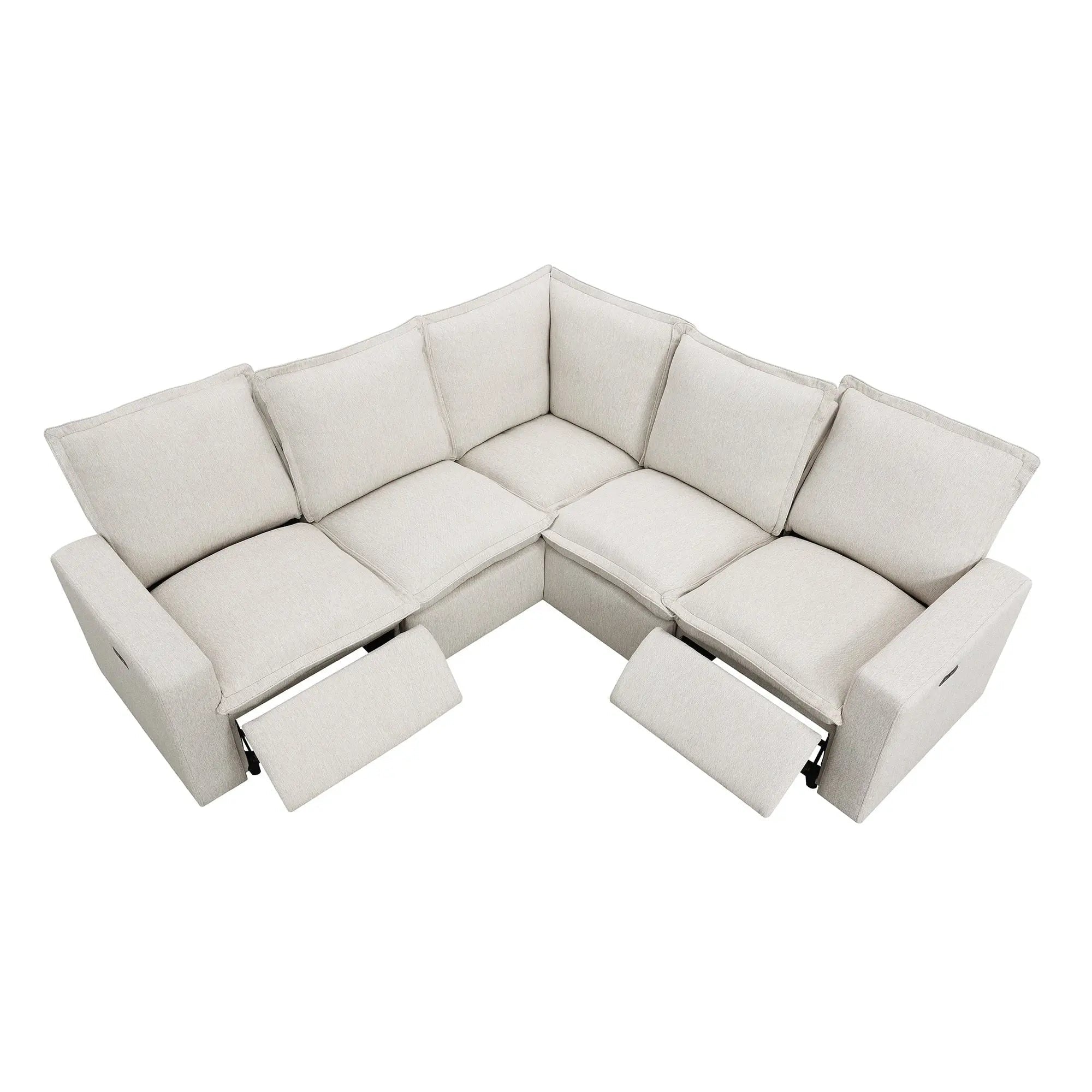 Bruce Power Reclining Sectional Sofa | 5-Seat L-Shaped Couch with USB Ports