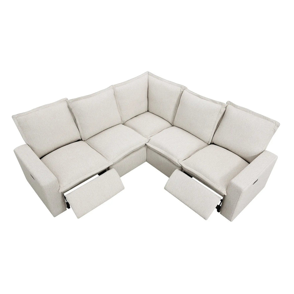 Bruce Power Reclining Sectional Sofa | 5-Seat L-Shaped Couch with USB Ports