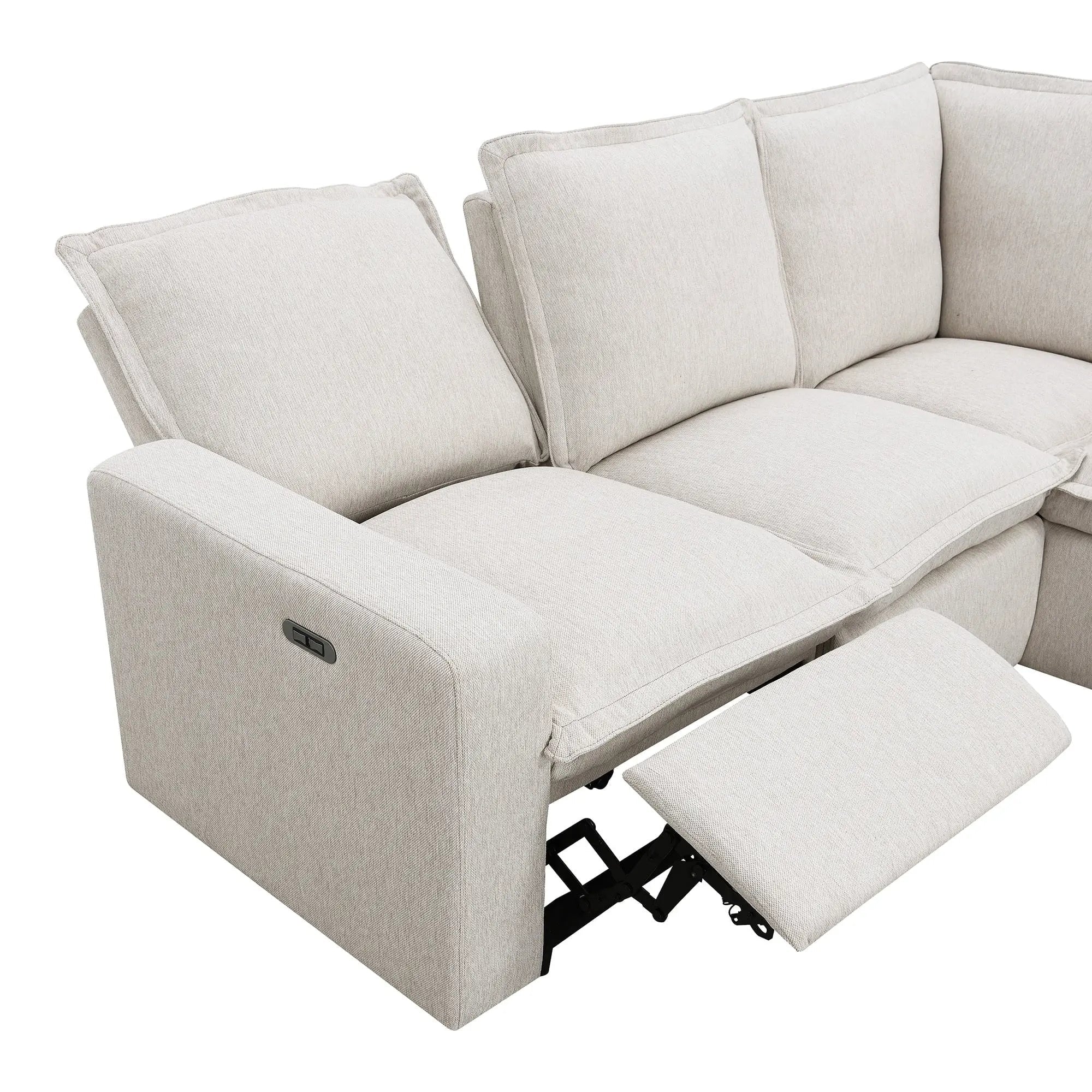 Bruce Power Reclining Sectional Sofa | 5-Seat L-Shaped Couch with USB Ports