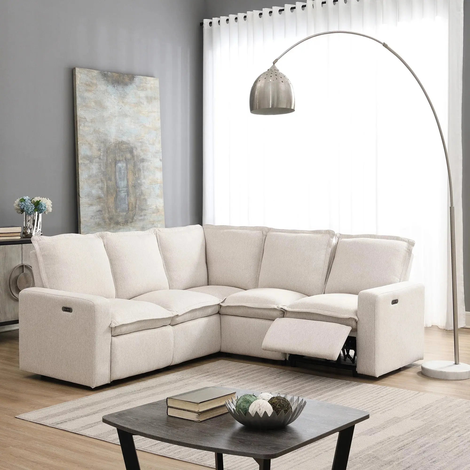 Bruce Power Reclining Sectional Sofa | 5-Seat L-Shaped Couch with USB Ports