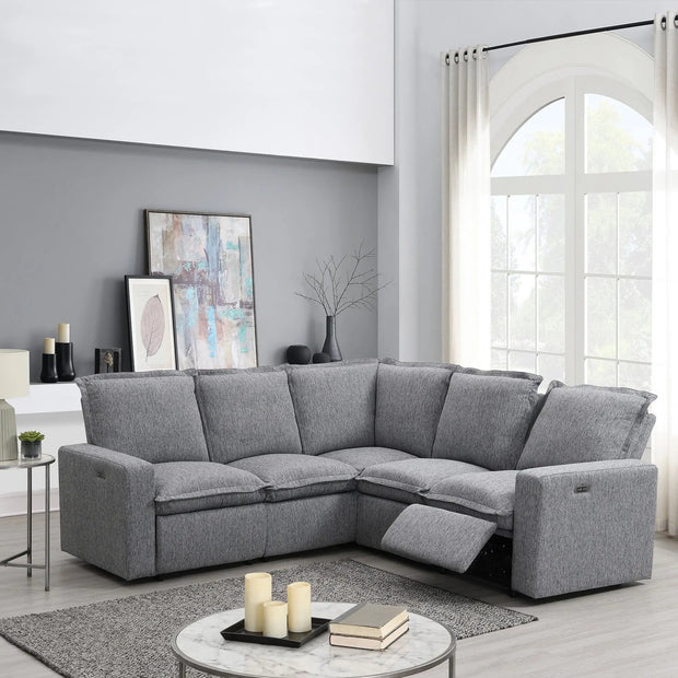Bruce Power Reclining Sectional Sofa | 5-Seat L-Shaped Couch with USB Ports