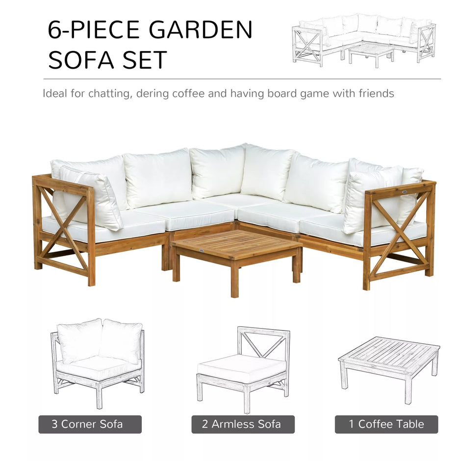 Dunn Outdoor Garden Corner Couch Set | Acacia Wood & Weather-Resistant Cushions | Yellow & Cream White