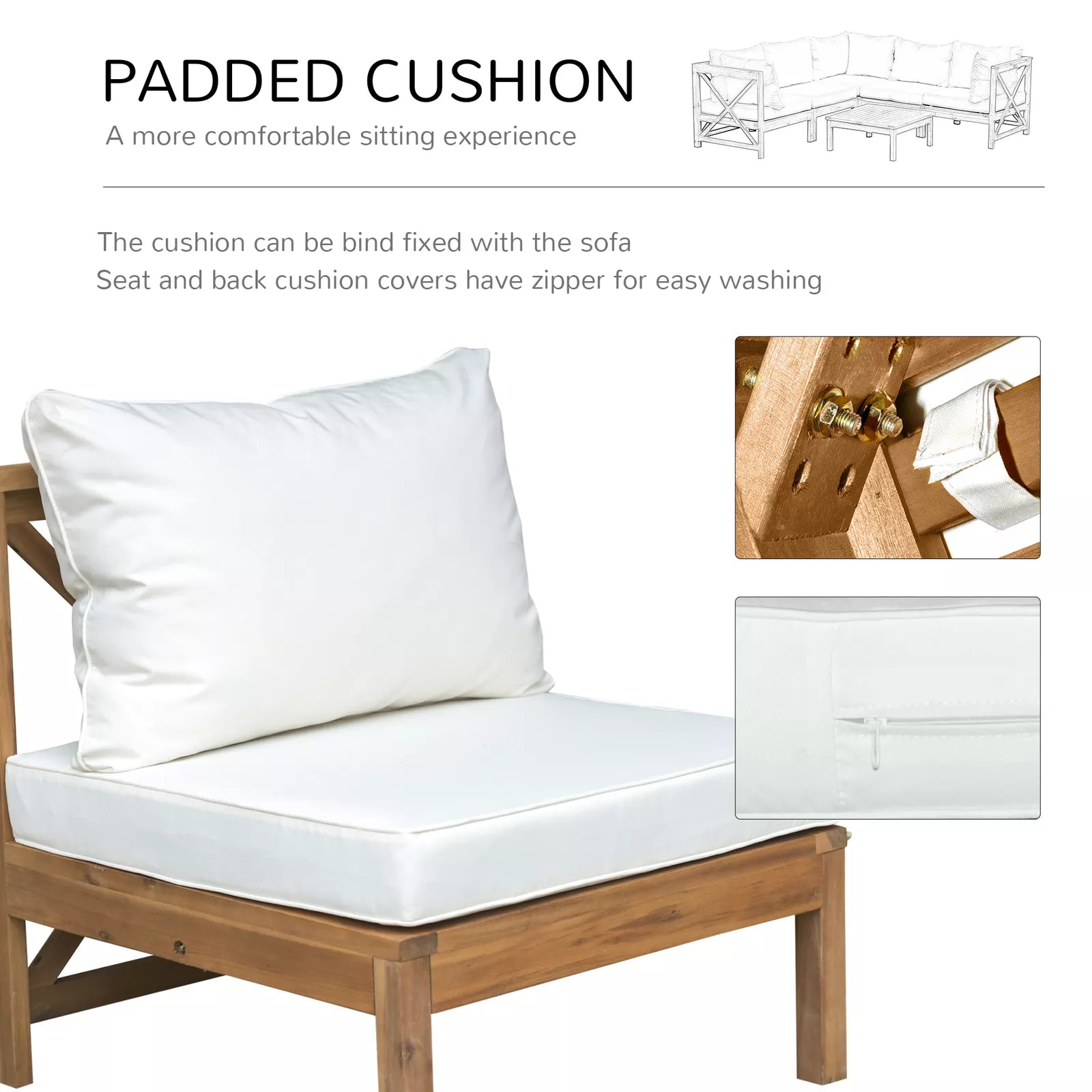 Dunn Outdoor Garden Corner Couch Set | Acacia Wood & Weather-Resistant Cushions | Yellow & Cream White