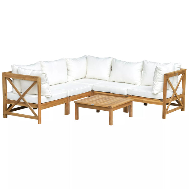 Dunn Outdoor Garden Corner Couch Set | Acacia Wood & Weather-Resistant Cushions | Yellow & Cream White