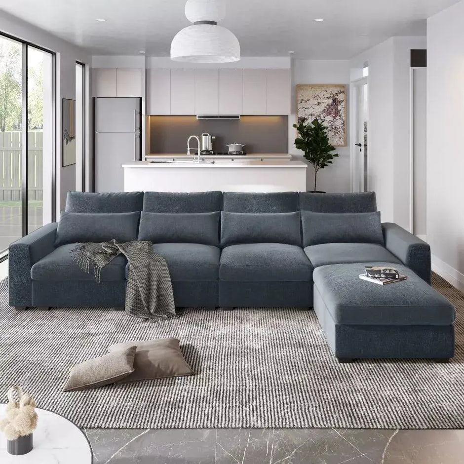 Oversized Modular L-Shaped Sectional Sofa | 129" Wide, 1100 lb Capacity | Dark Gray, Light Gray, Beige